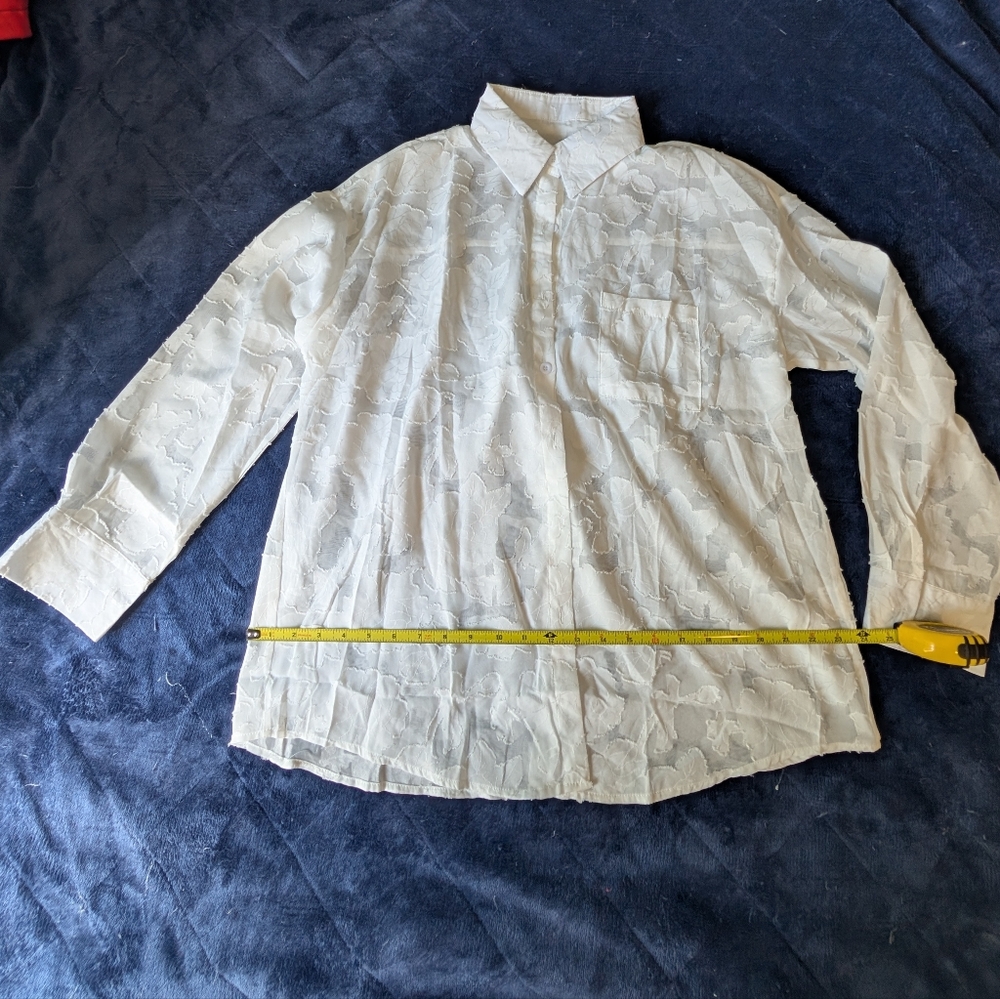 White Textured Button-Up Shirt